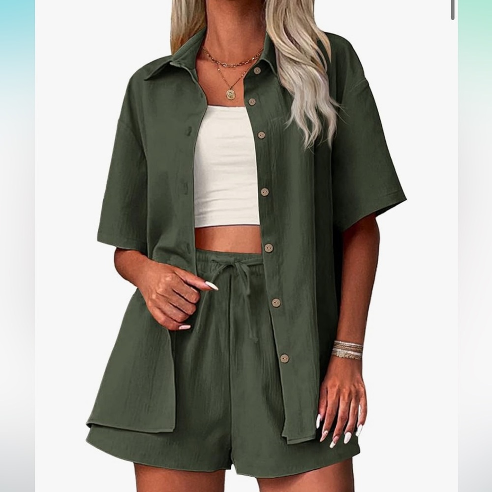 Zeagoo High Waist Green Shorts & shirts Relaxed Fit